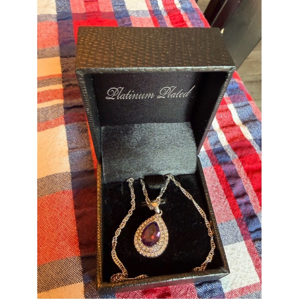 NEW Gold Coast Platinum Plated Purple Teardrop Pendant Necklace 22” Chain